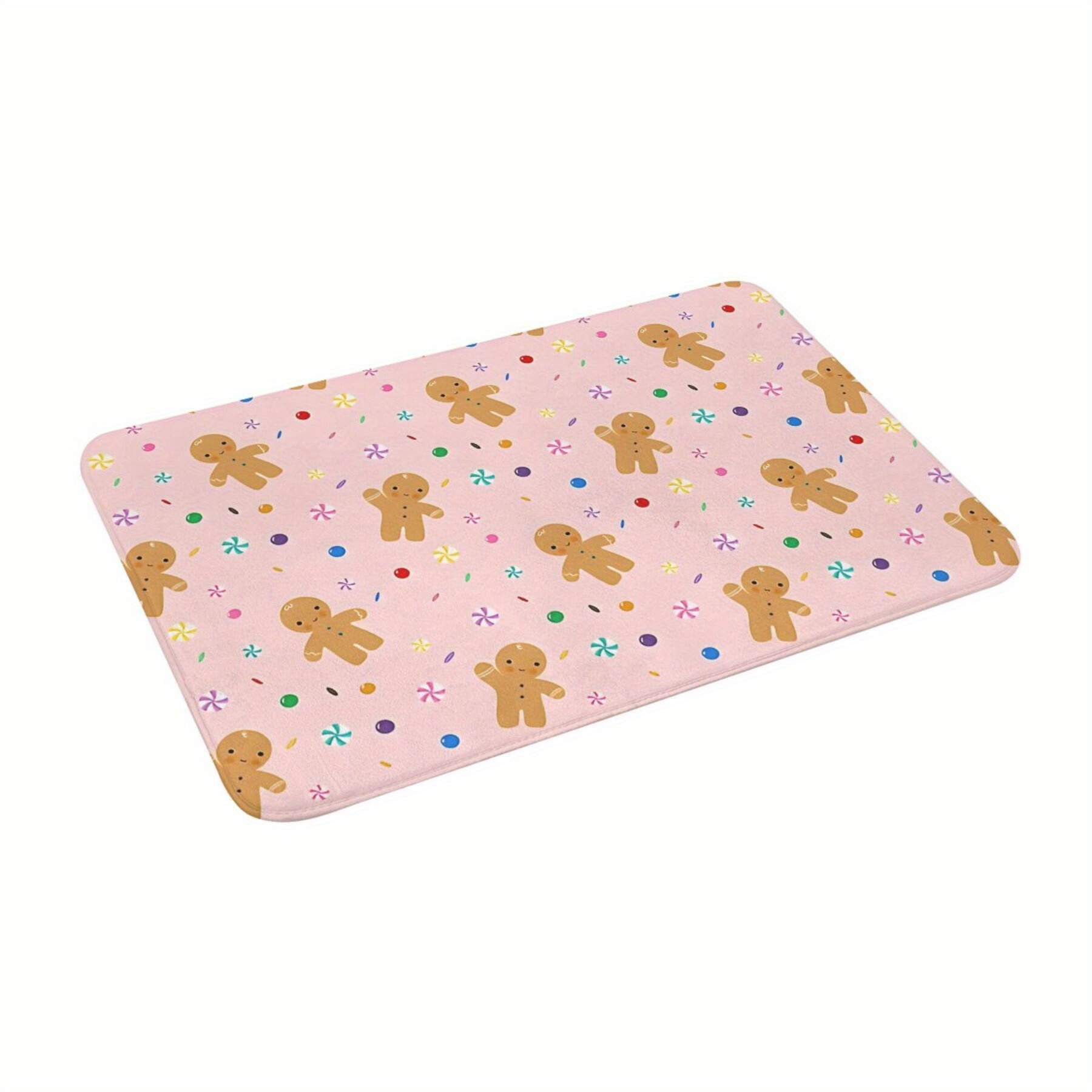 

Gingerbread Candy Pattern Non-slip Doormat - Pink, Machine Washable Polyester Rug For Living Room & Kitchen Decor