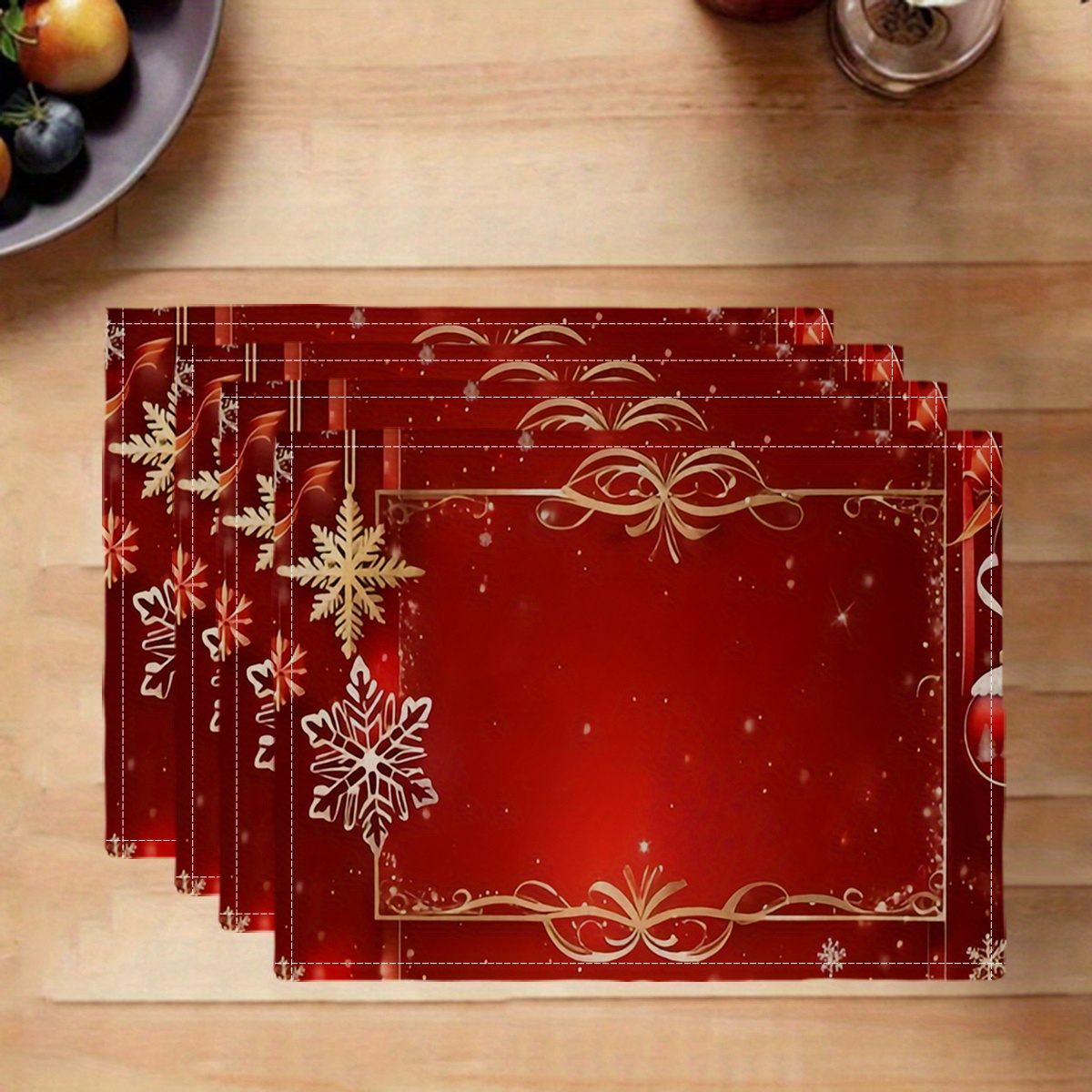 

4pcs Christmas Snow Pattern Placemat, Linen Kitchen Placemat, Household Kitchen Items, Banquet Dining Room Decoration