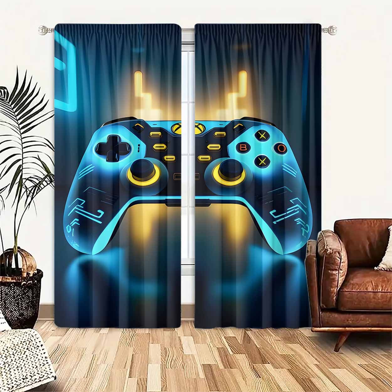 

2 Pieces, Polyester, Featuring High- Digital Game Console Patterns, Light-filtering Curtains Suitable For Decorating Bedrooms, Living Rooms, Offices, And Homes, With A For Easy Rod Insertion.