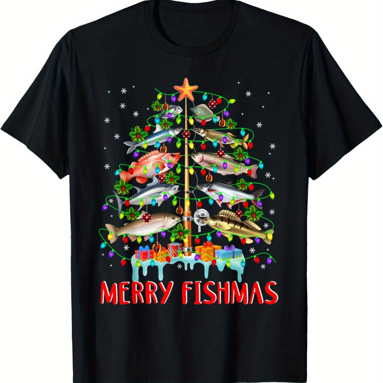 

Christmas Fun Christmas Tree Lights Fishing Pole T-shirt