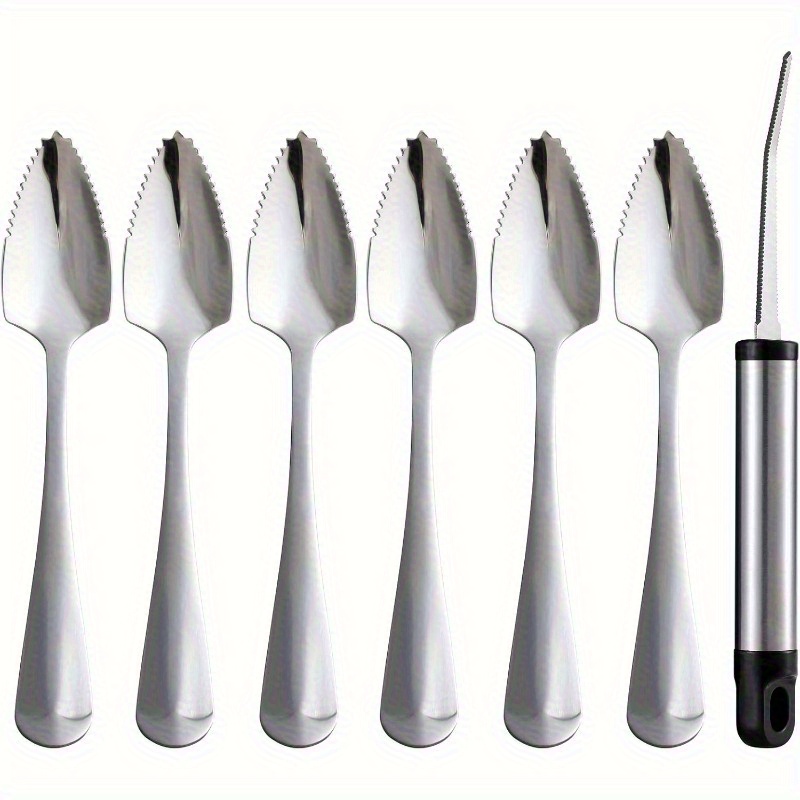 TEMU Stainless Steel Grapefruit And Orange Peeler Serrated Fruit Knife Durable Chili Remover Dessert Spoon Essential Kitchen Serrated Grapefruit