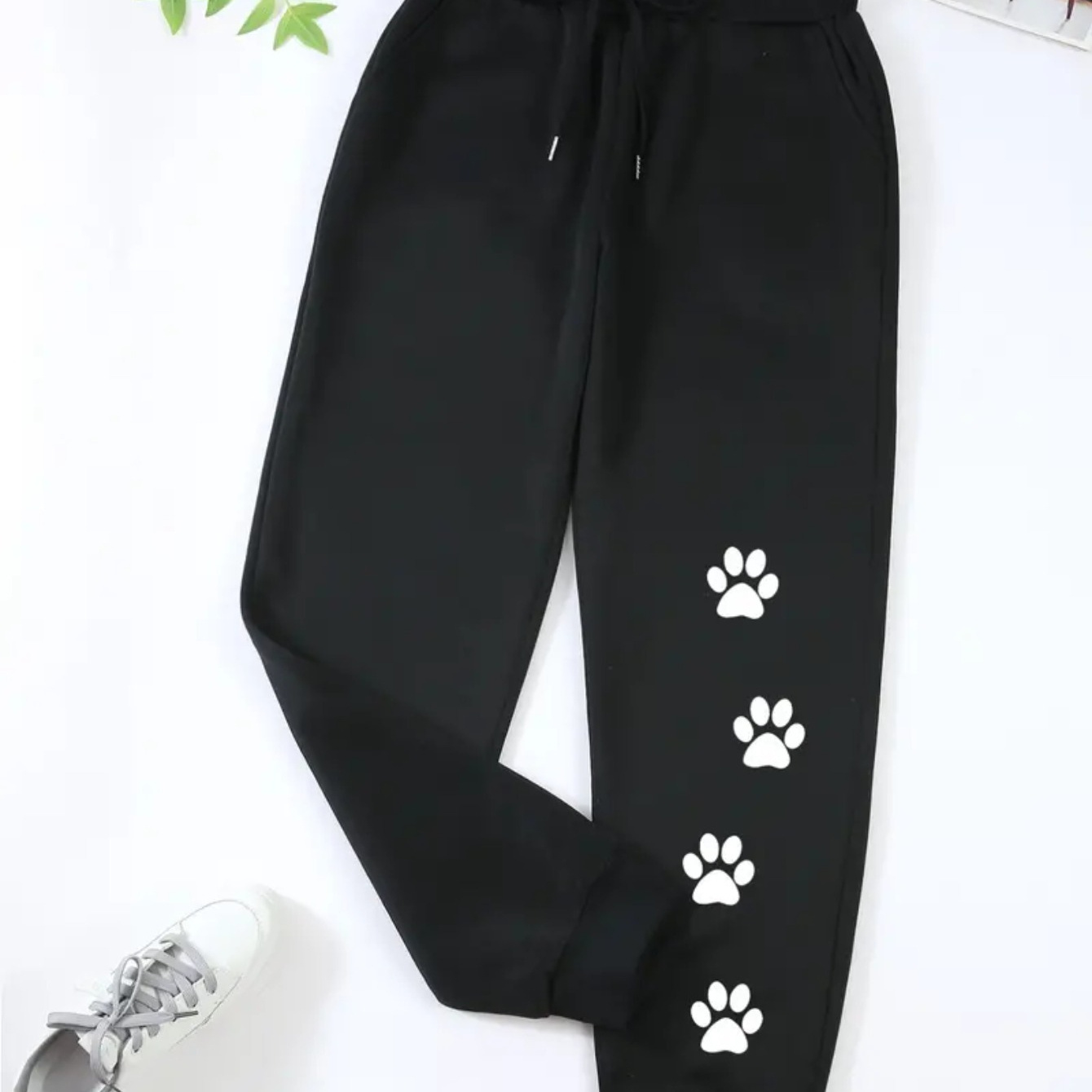 

Plus Size Paw Print Joggers, Casual Drawstring Waist Pants With Pocket, Women's Plus Size Clothing