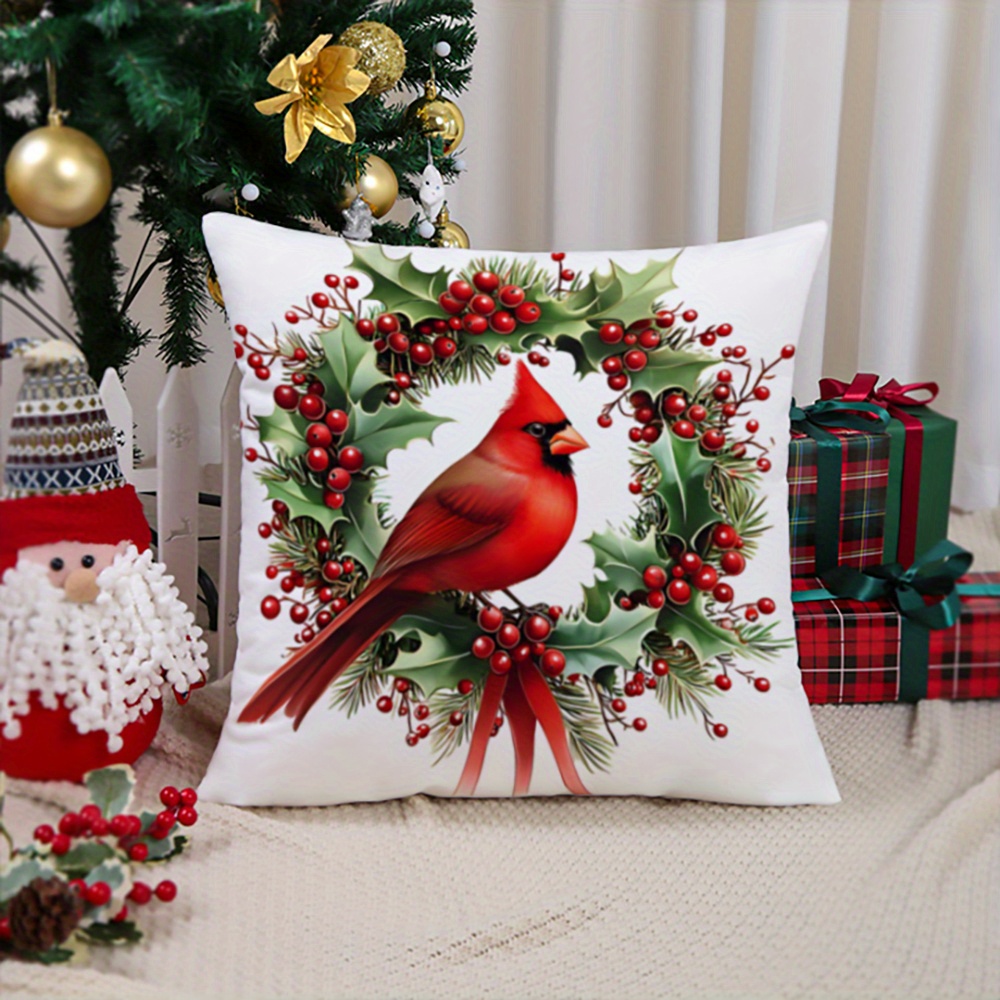 

Soft & Cozy Christmas Wreath Bird Pillowcase - Single-sided Print, Sofa & Bedroom Decor, Machine Washable, Multiple Sizes , Best For Christmas