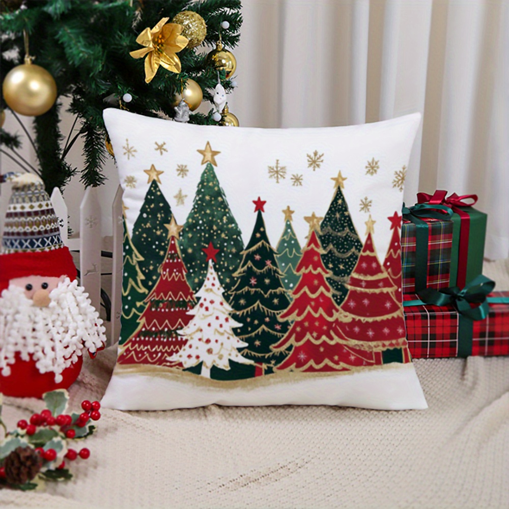 

Home Soft Short Plush Christmas Tree Pillowcase, Contemporary Knit Fabric Decorative Cushion Cover, Single-sided Print, Machine Washable, Fits Multiple Room Types - 17.7" & 19.7" Sizes, Cover Only