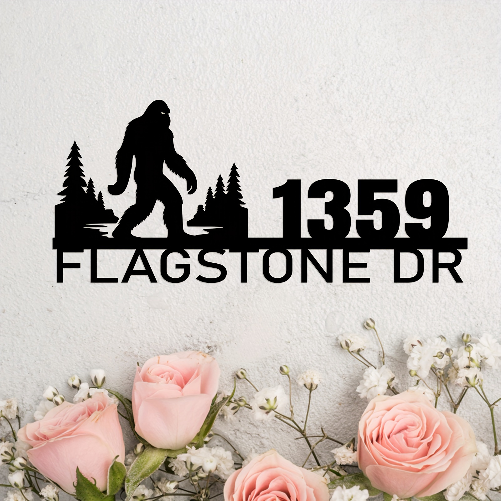 custom sasquatch   address plaque personalized door number sign for outdoor mountain homes ideal housewarming gift easy wall or surface mount installation black details 3