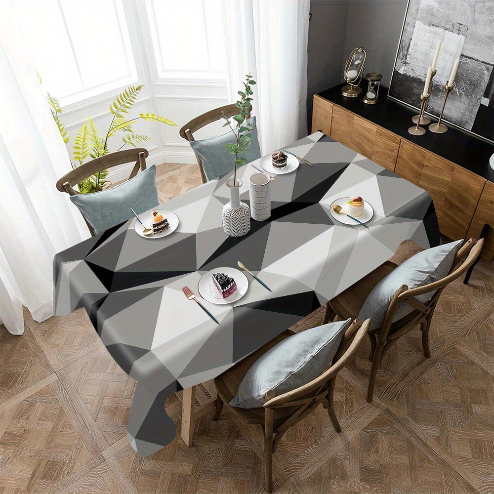 

3d Geometric Tablecloth 1pc - High White And Grey Pattern, Waterproof And Oil-proof, Machine Woven Polyester Rectangle Table Cover For Dining, Office, And Home Use