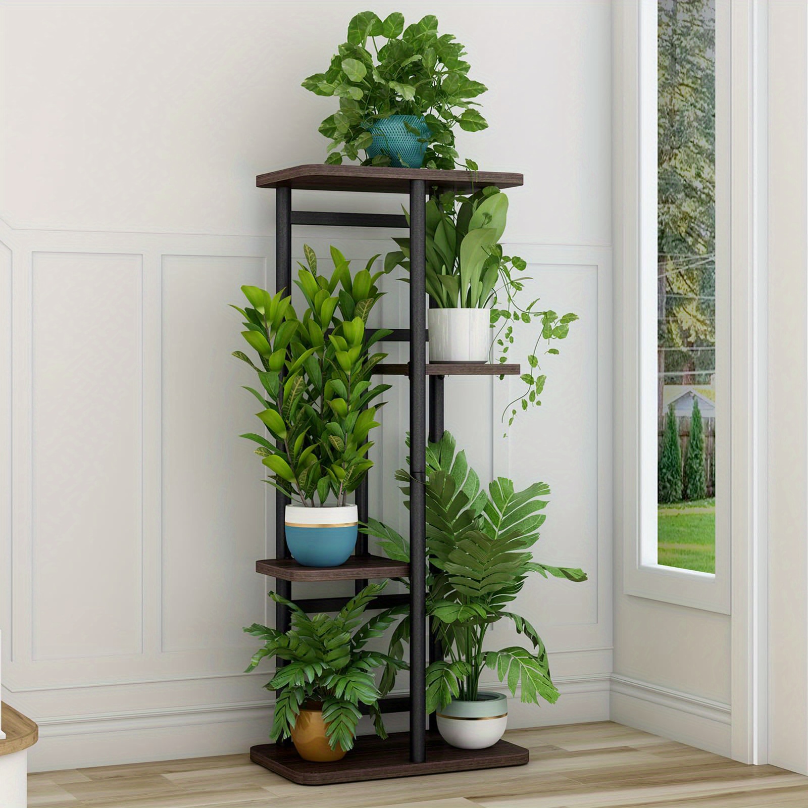 

Plant Stand 5-tier Plant Shelf For Indoor Outdoor, Waterproof Metal Tall Plant Stand For Living Room Bathroom Flower Stand