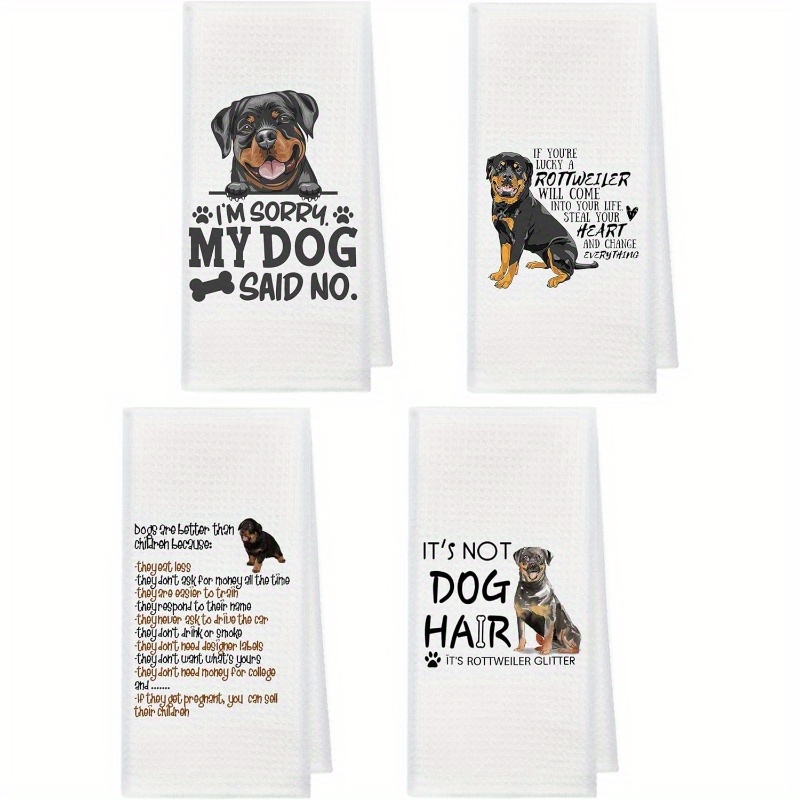 

4pcs Set Of 18x26" Kitchen Towels - Funny Rottweiler , Super Soft Polyester, Machine Washable - Home Decor & Holiday Gifts