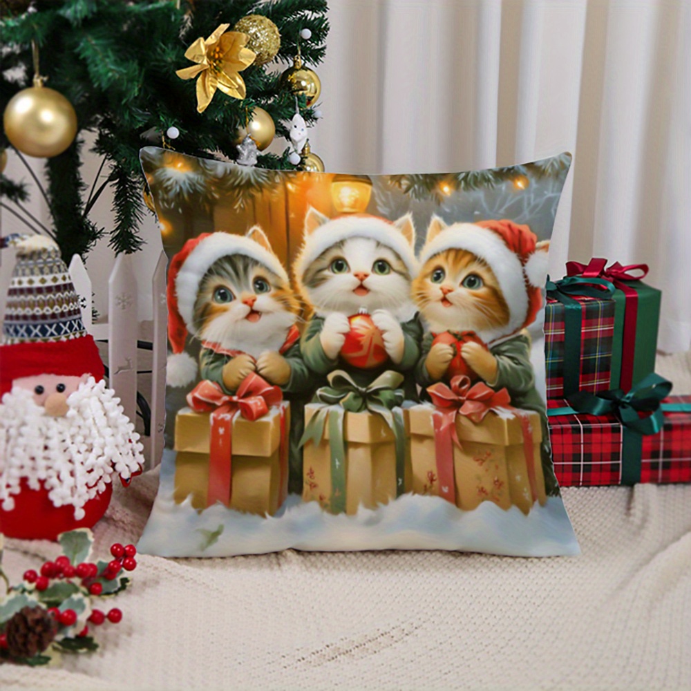 

& Christmas Cat Pillowcase - , -sided , For Sofa & Bedroom Decor, Washable - 17.7"x17.7" Or 19.7"x19.7", No Included