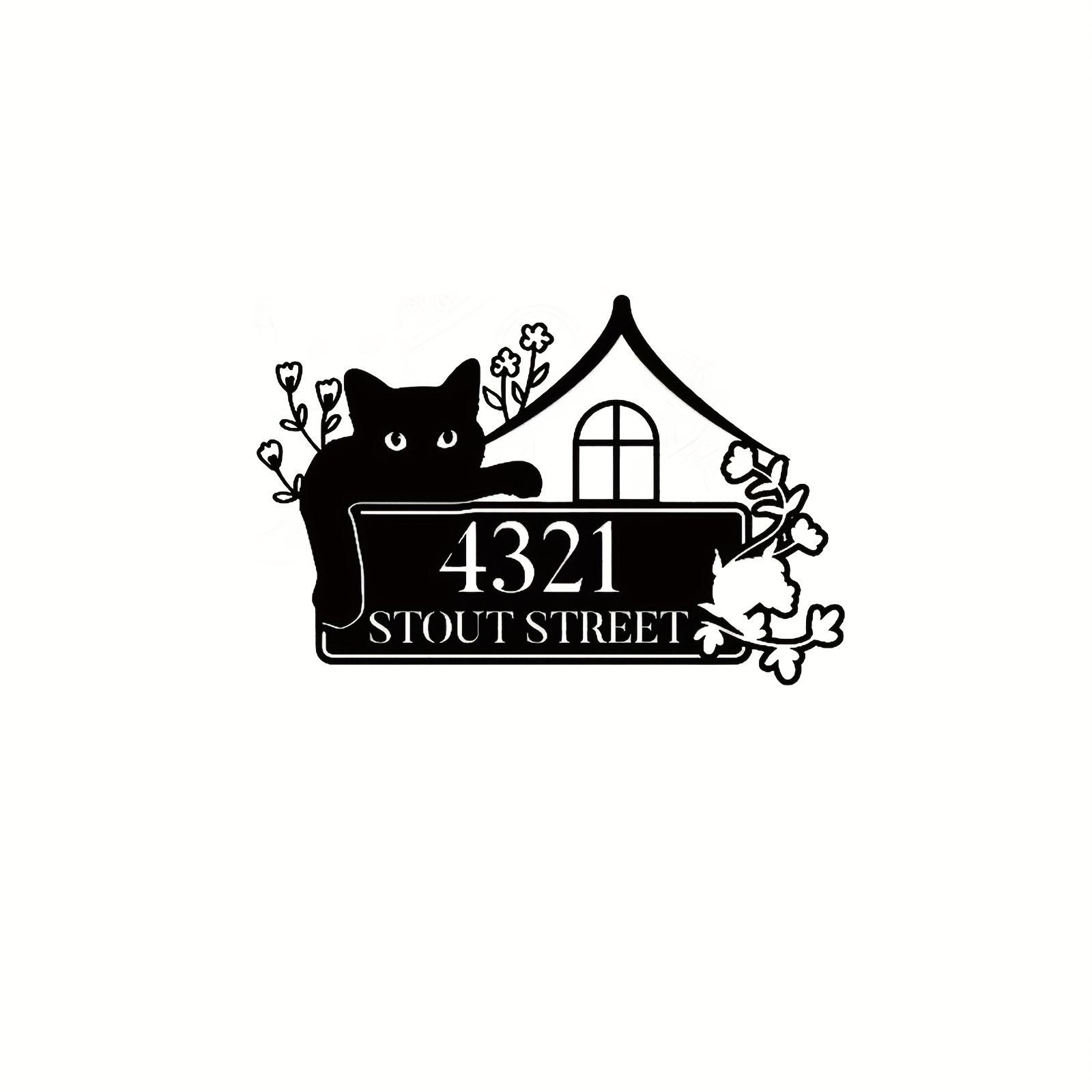 personalized metal address sign with cat motif house number plaque for door hanging   outdoor wall mount customizable for cat lovers   14 details 5