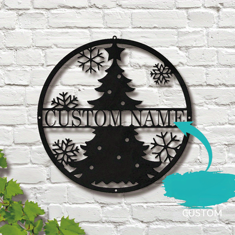 customizable black iron christmas tree wall decor personalized room sign with snowflakes unique iron holiday ornament non electric   ideal christmas gift details 0