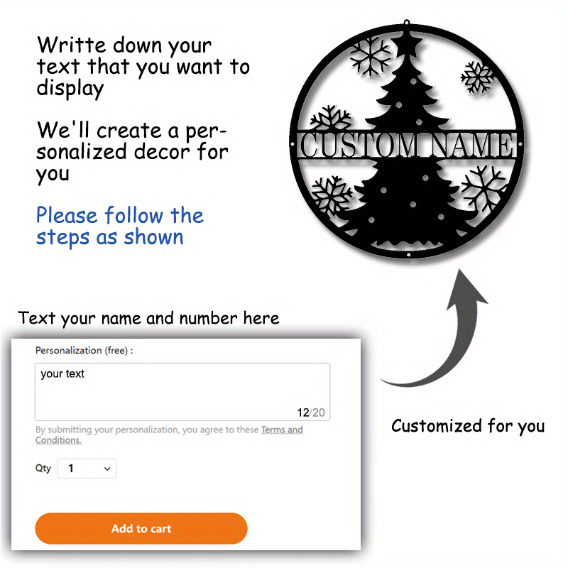 customizable black iron christmas tree wall decor personalized room sign with snowflakes unique iron holiday ornament non electric   ideal christmas gift details 1