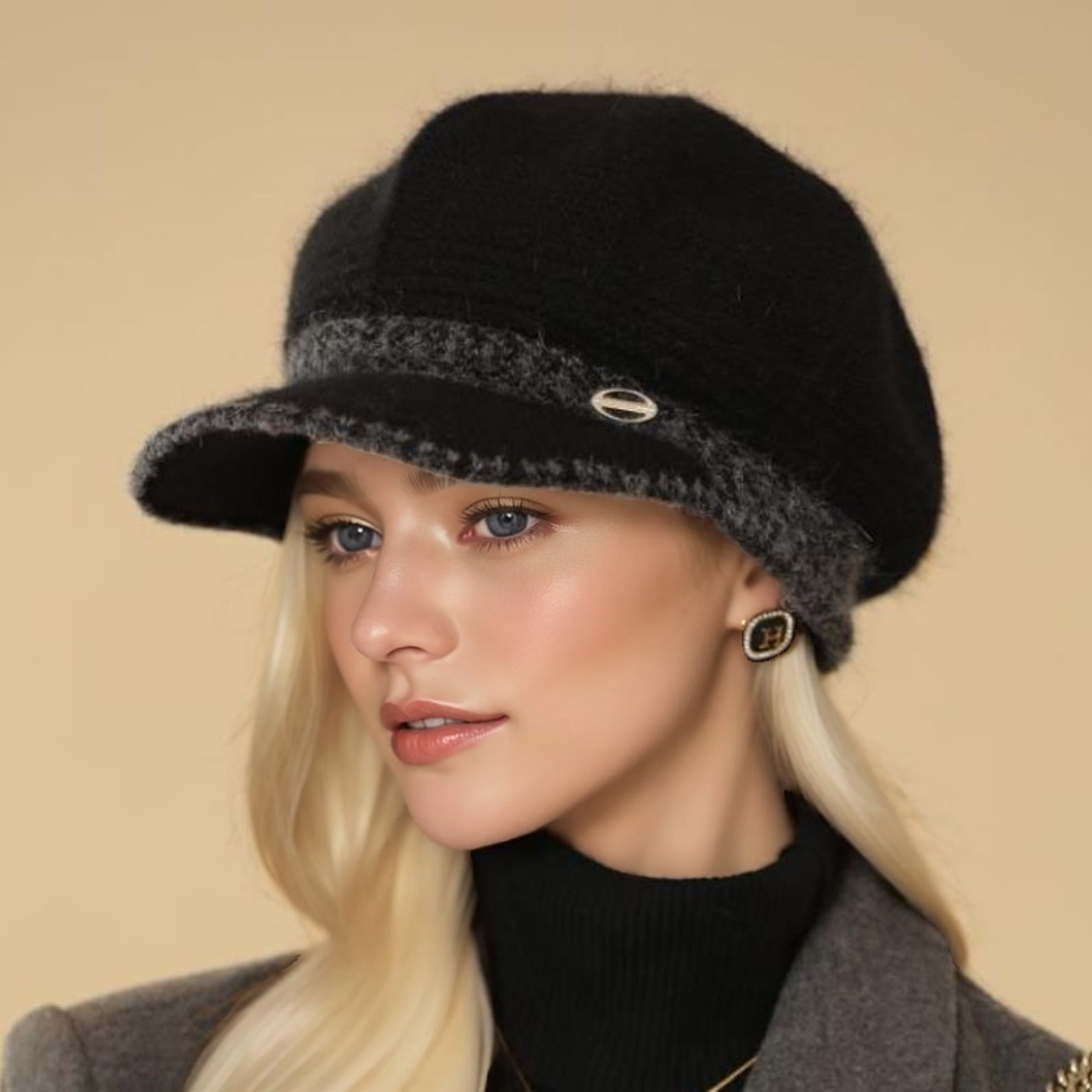 

Chic en Fausse Fourrure de Lapin pour Femme - Bonnet d'Hiver Tricoté Confortable avec Visière, d'Âge Moyen et les Personnes Âgées