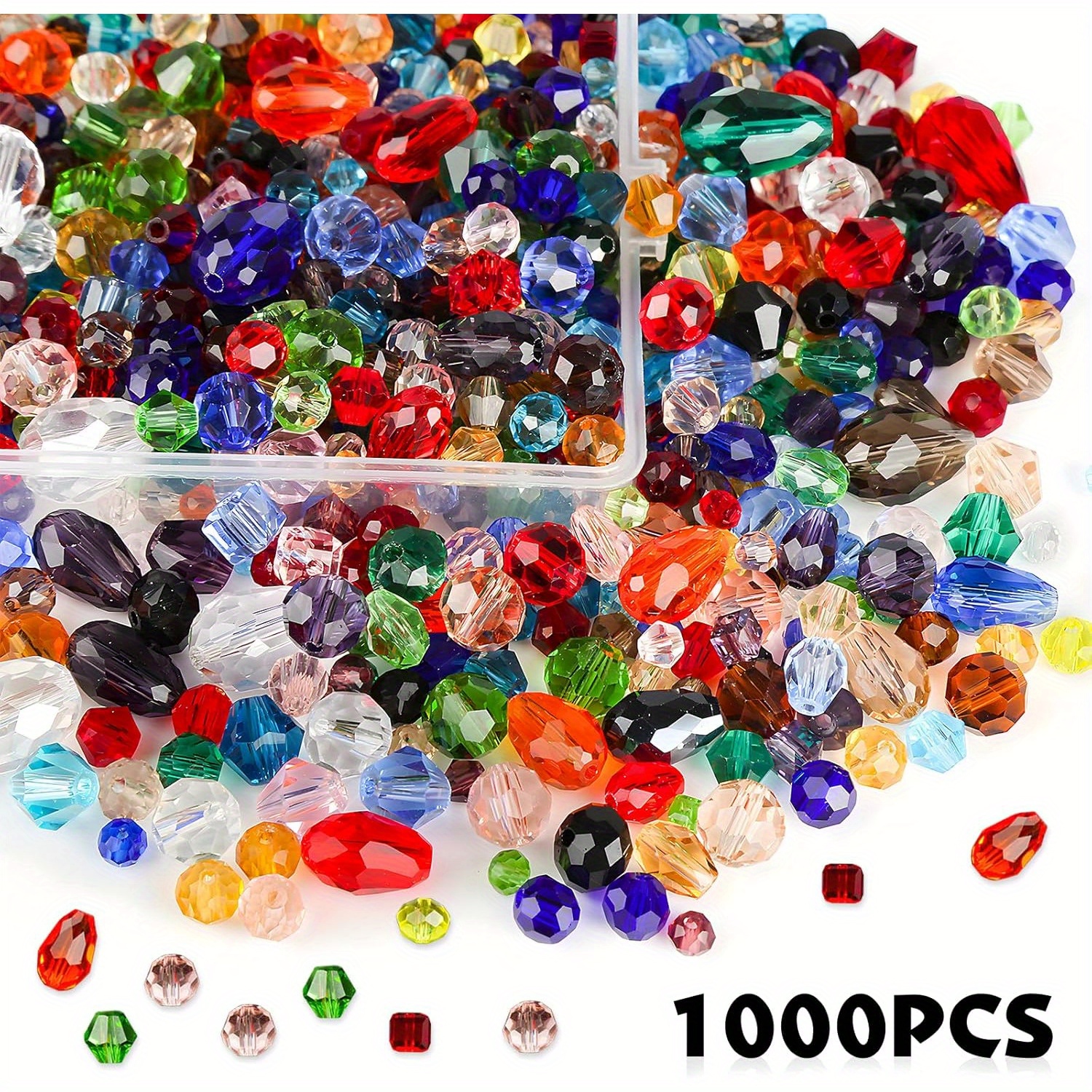

1000pcs Crystal Glass Bead Kit, 4/ 6/ 8mm Threaded Beads With Container Box, Hole Glass Beads For Craft Jewelry, Diy Necklaces, Bracelets And Earrings (12 Colors)