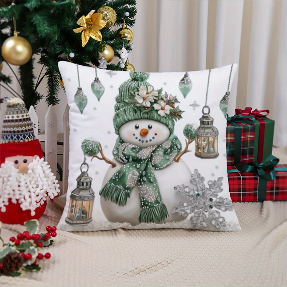 

1pc, Suige Home Christmas Snowman Pillowcase, 17.7x17.7inch/19.7x19.7inch, Soft Short Plush, , Single-sided Print, Polyester, Contemporary Knit, Machine Washable, For Sofa, Living Room, Bedroom Decor