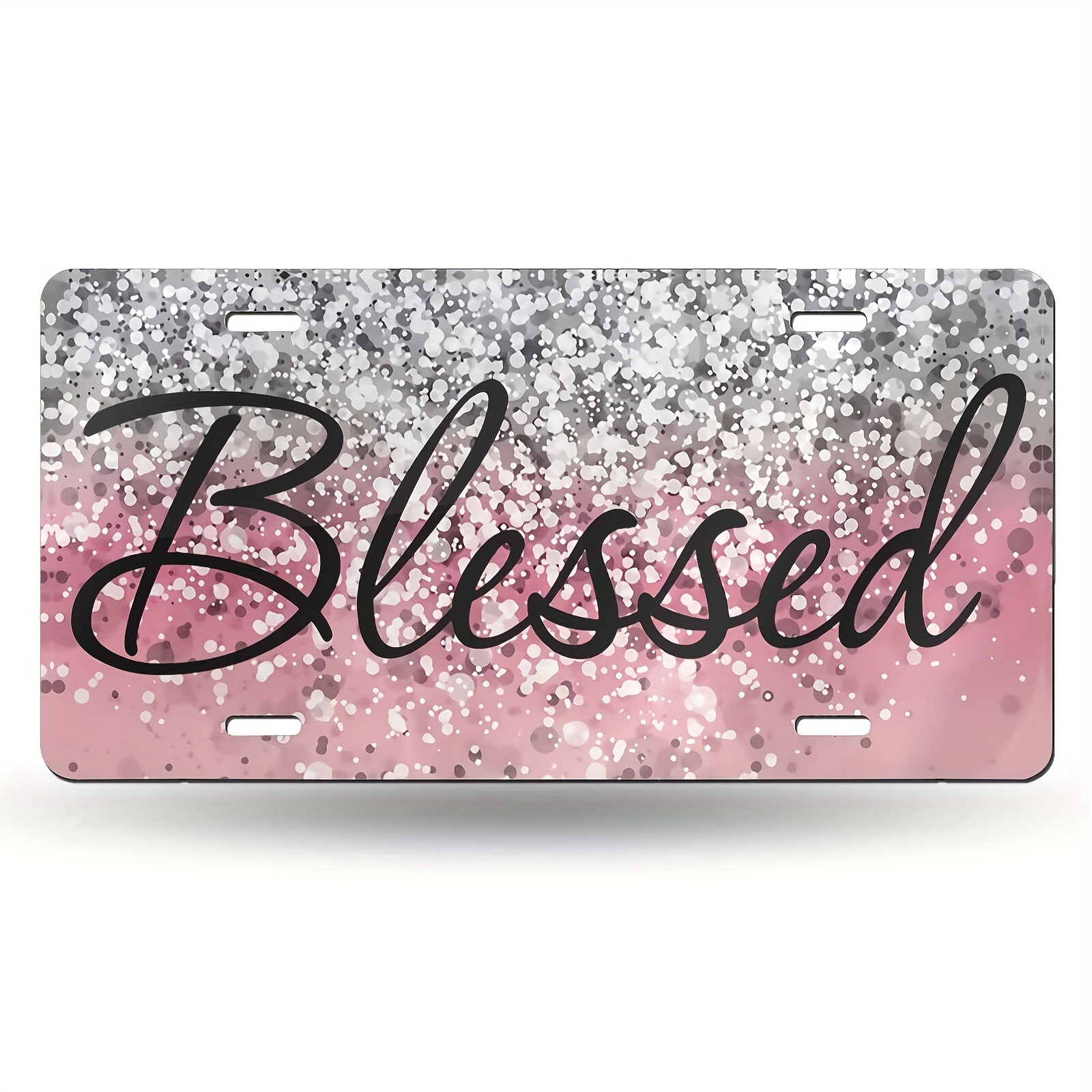 

Christian Blessed License Plate Frame - Pink Glitter Aluminum Car Tag Cover With Matte - Vanity Plate For Vehicle Decoration