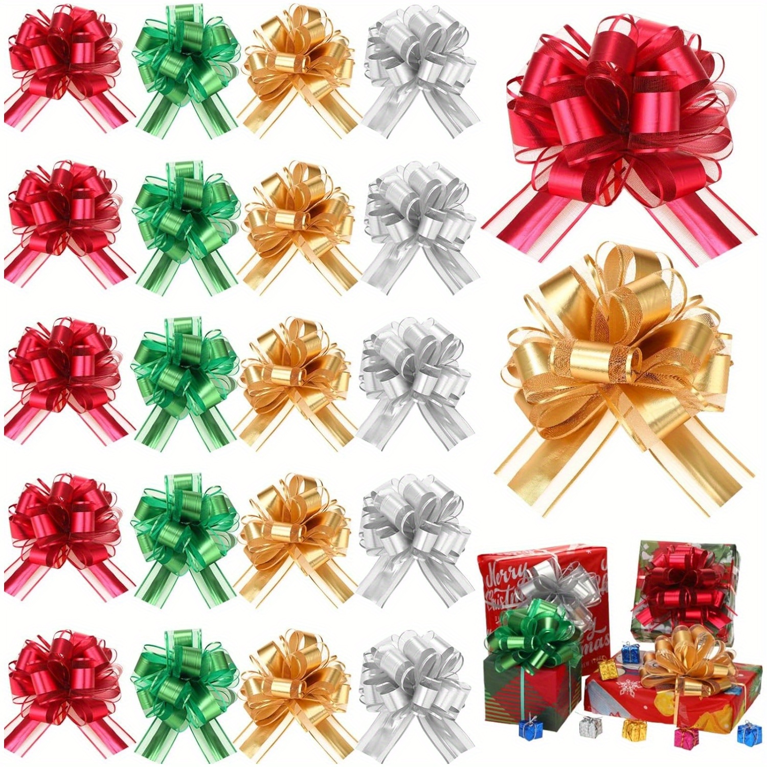 

5pcs Pull Bow, Gift Packaging Bows For Presents, Large Size Pull Bow Ribbons For Gifts Wrapping Party Gift Boxes And Basket Packaging, For Christmas, Valentine's Day Presents Flower Decorations