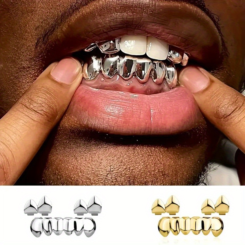 

1 Set Fashion Double Glossy Three-piece Hip Hop Hiphop Men And Women Halloween Stage Dentures Props