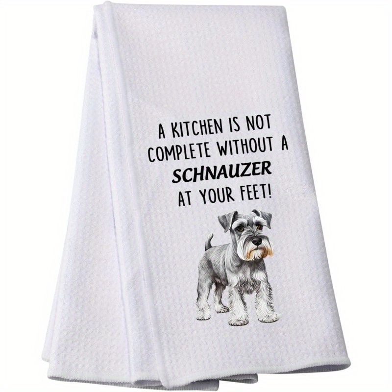 

Contemporary Woven Polyester Kitchen Towels With Schnauzer Print - Machine Washable, Super Soft Oblong Dish Cloths For Home Decor And Holiday Gifts