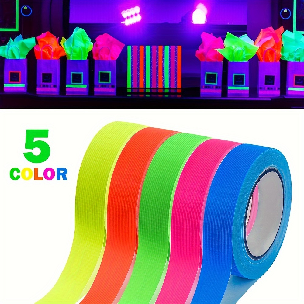 

5-pack Neon Fluorescent Tape Set, 5 Vibrant Colors, Uv Reactive For Black Light Parties & Crafts, Cotton Material, Ideal For Indoor Decorations