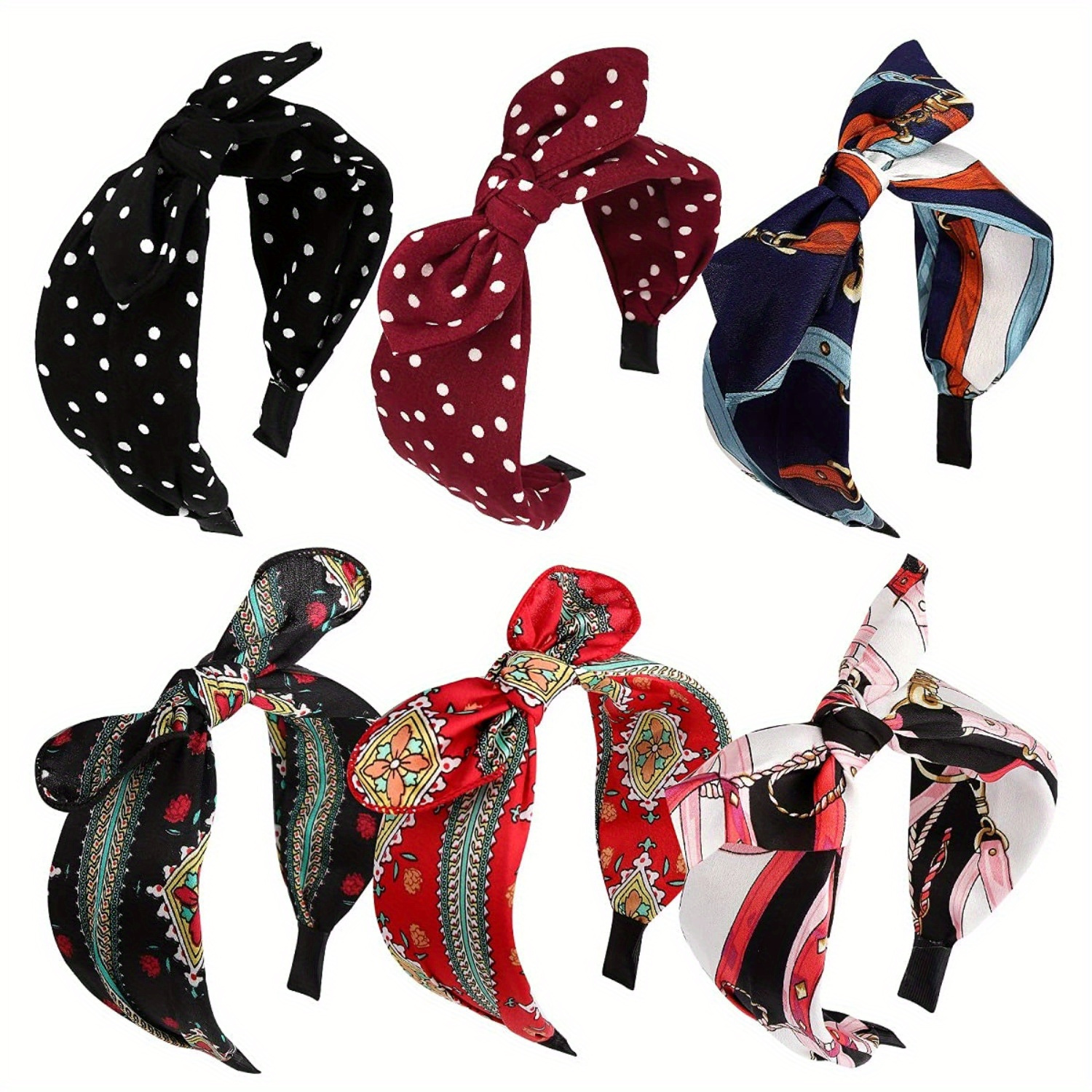 TEMU 6pcs Women's Knotted Bow Headband, Women's Headband Wide Headband, Knot Headband, Fashion Polka Dot Headband, Christmas New Year
