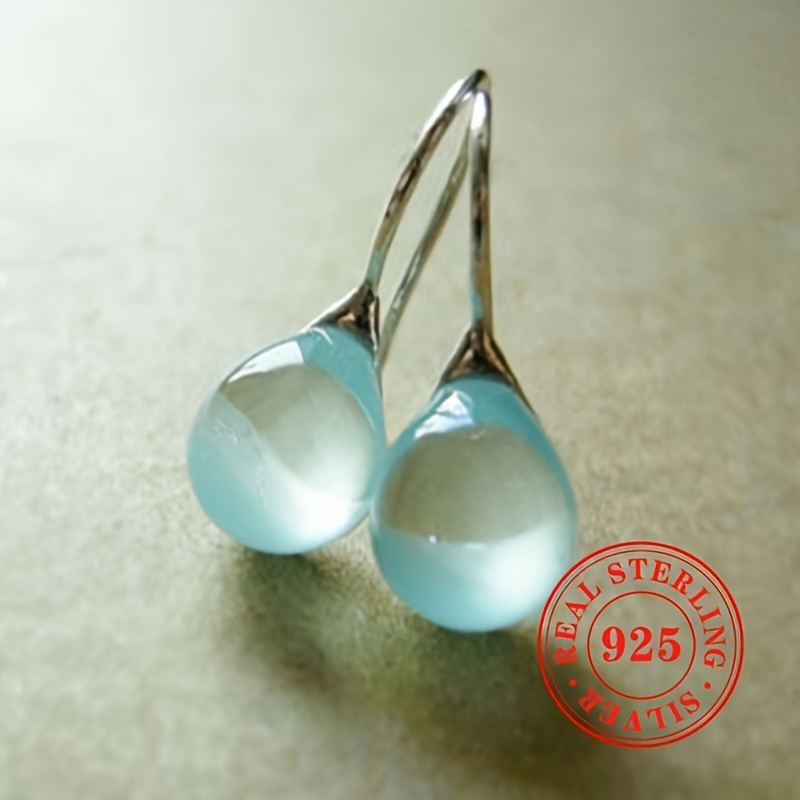 

925 Sterling Earrings With Synthetic Aquamarine, Vintage And Resort Style Ladies Designs, And Party Wear