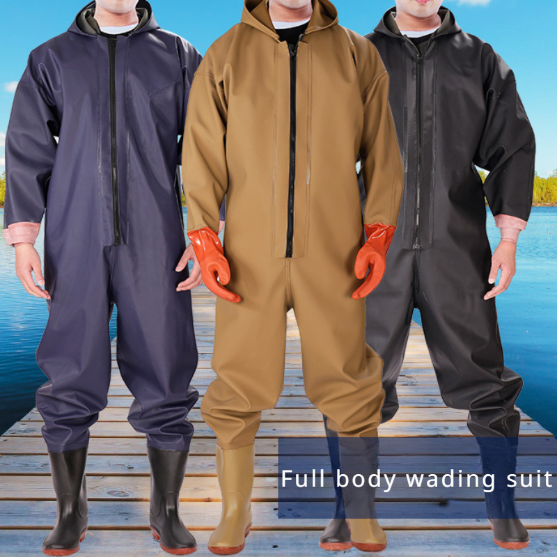   waterproof pvc jumpsuit for fishing farming   knit material mixed colors details 1