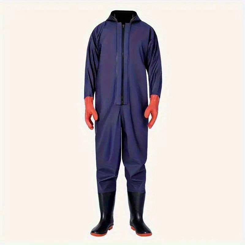   waterproof pvc jumpsuit for fishing farming   knit material mixed colors details 5