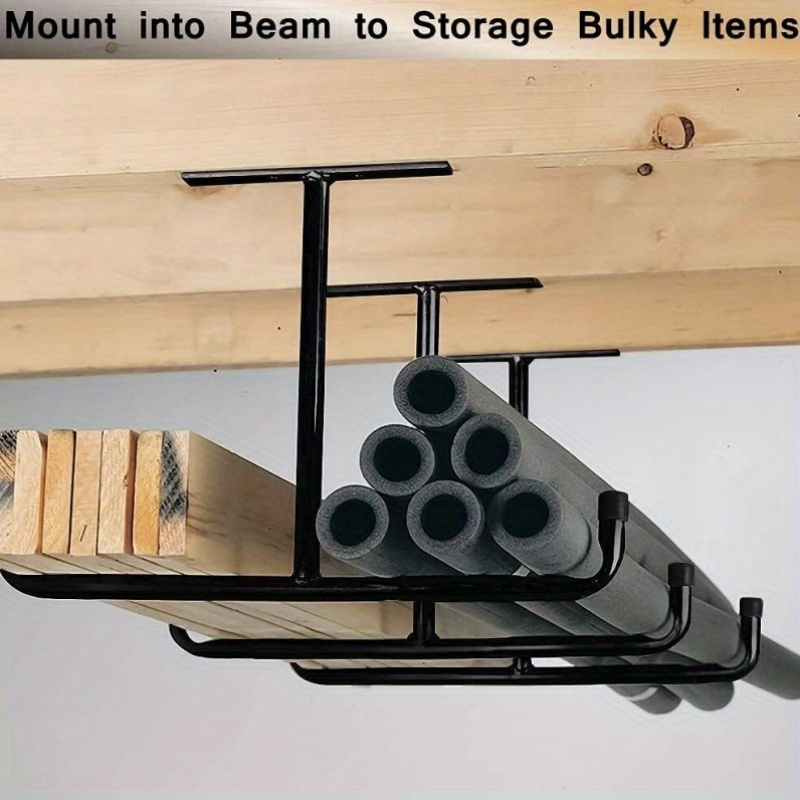 

1pc Heavy-duty Black Metal Garage Storage Rack - Ceiling/wall Mount, Multi-hook Organizer For Hanging Lumber, Pipes & Items - Ideal For Garden, Warehouse, Workshop Organization, Garage Storage Shelves