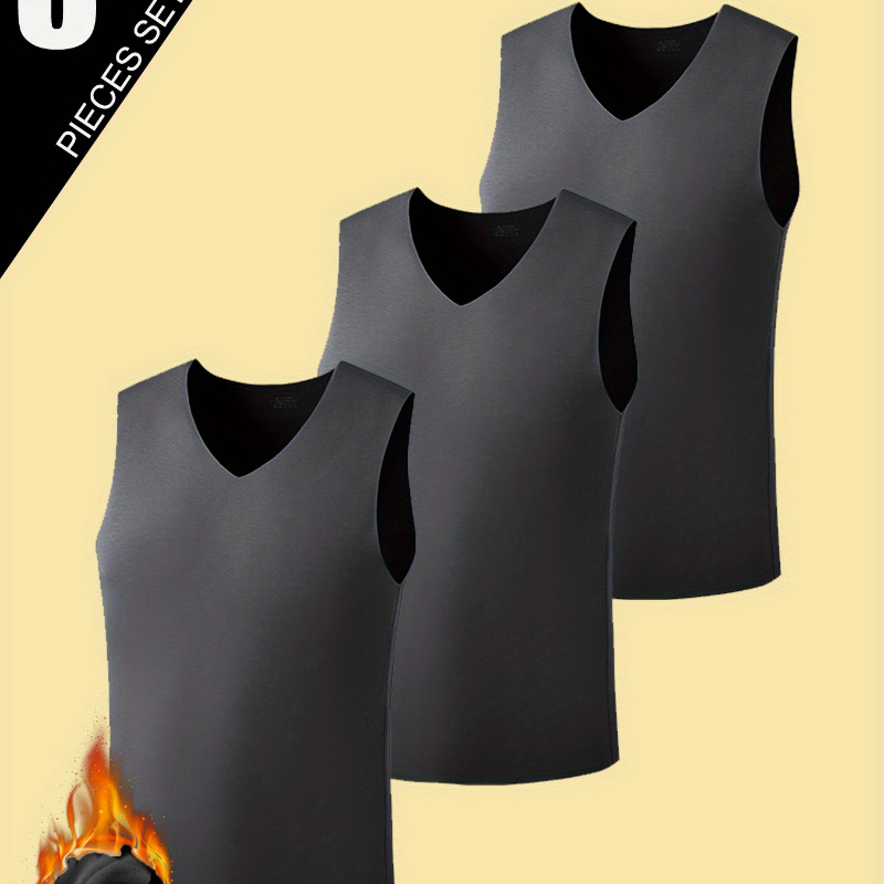 

3pcs Men' Thermal Underwear Set - V-neck, Soft & Breathable Long For Cold Weather | Moisture-wicking, Quick-dry Lining