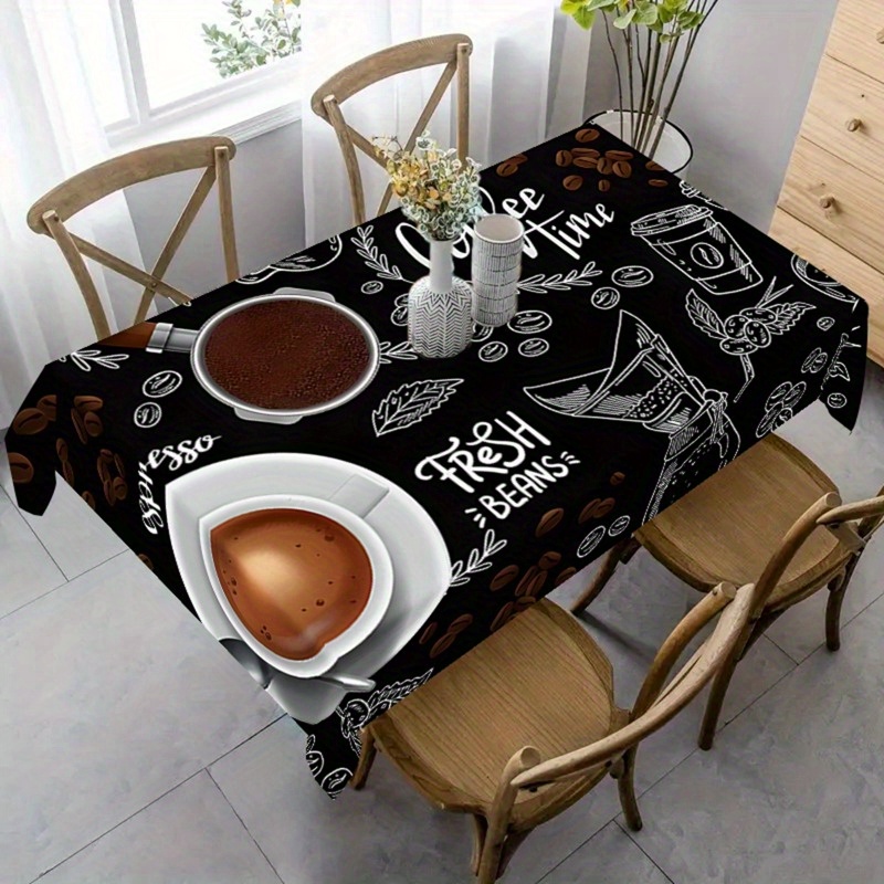 

Coffee-themed Polyester Tablecloth - 1pc Black Woven Square Table Cover, Stain Resistant, Machine Home, Kitchen, Restaurant, Party, Wedding, Indoor/outdoor Decor