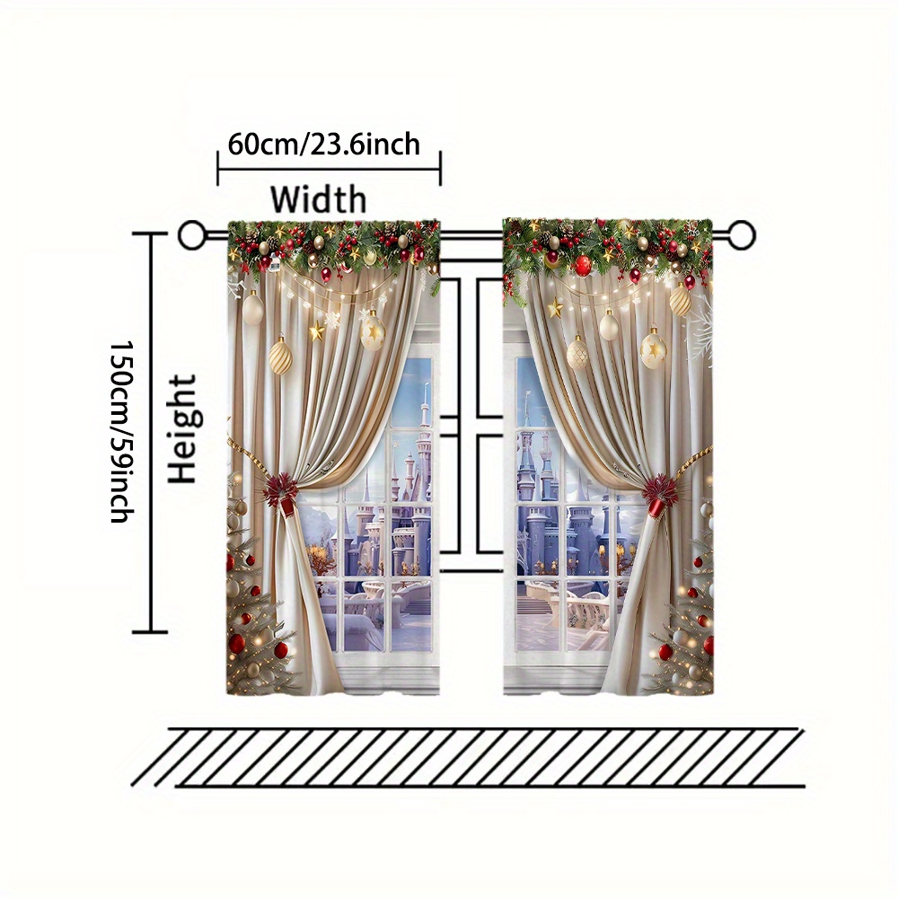 TEMU 2pcs, 2pcs, Luxury Christmas Curtains With Embellishment - Translucent, To Opening, Suitable For Rooms, Bedrooms, Offices - Decoration