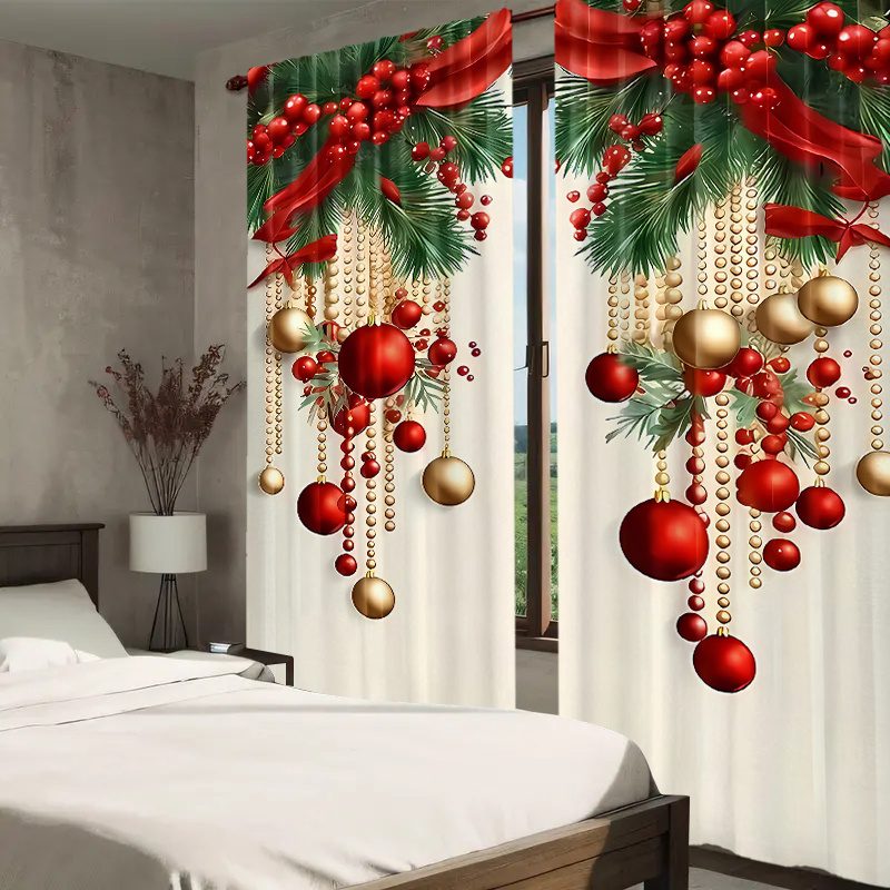 

Contemporary Christmas Polyester Doorway Curtains - 2pc Set, , Machine Washable, Holiday Decor For Rooms, No Accessory, Knit Weave - Ideal For Bedroom, Living Room, Dining Room