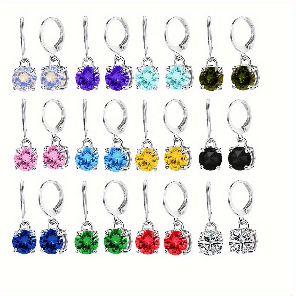 TEMU 12 Pairs Leverback Dangle Earrings For Women, Alloy Dangle Hoop Earrings Set, Multi Colored 8mm Synthetic Cubic Zirconia Earrings, Gift For Christmas New Year Valentine's Day Gift