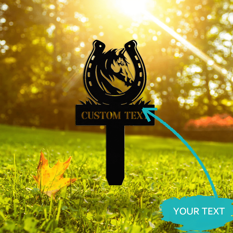 

Personalized Memorial Yard Sign With Custom Text – English Language, Multipurpose Outdoor Garden Stake, Metal Construction, Unique Horseshoe Design For Grave Marker & Cemetery Decor