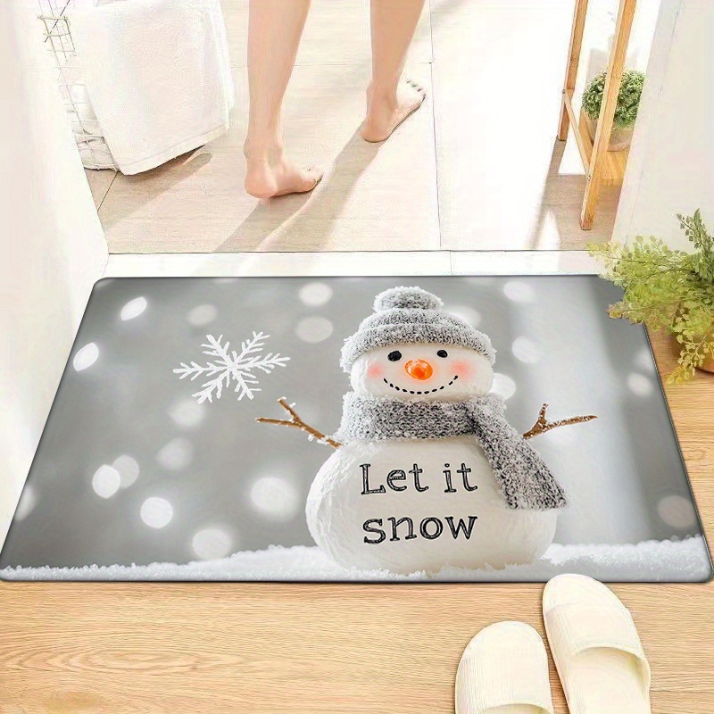 

1pc, Christmas Snowman Door Mat, 1.2cm Flannel, "" Print, Non-slip, Washable, Polyester, Rectangular, Low Pile, Home Kitchen Bathroom Entrance Decor, Holiday Gift