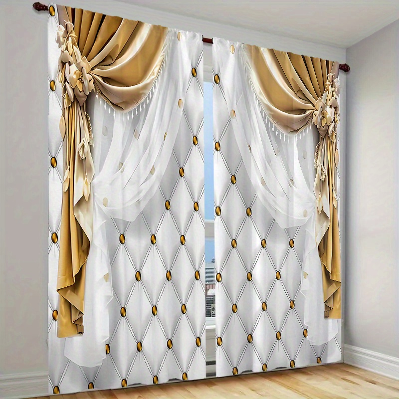 

2pcs Set Decorative Printed Curtains - Rod For Hanging, For , , & Dorm Decor