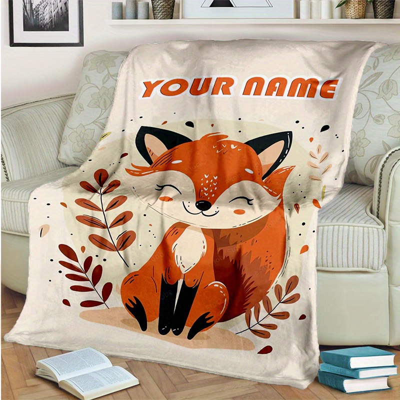 

Custom Personalized Fox Throw Blanket – Cozy Flannel Name-printed Sofa Throw – Warm Vintage-style Blanket For Chair, Bed – Digital Printed Animal Pattern – Ideal For Outdoor, Travel, Gifts