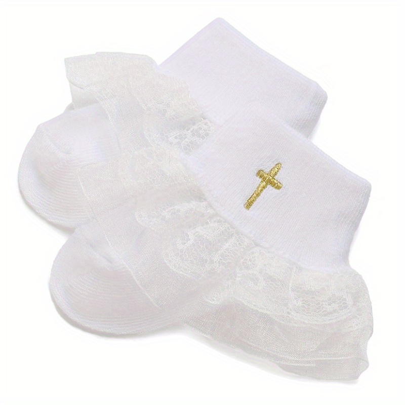 Image of 1 Pair Of Thin Baby Socks Suitable For , Mesh Baby Girl Socks, Baptism Socks With Crosses, Breathable Princess Socks