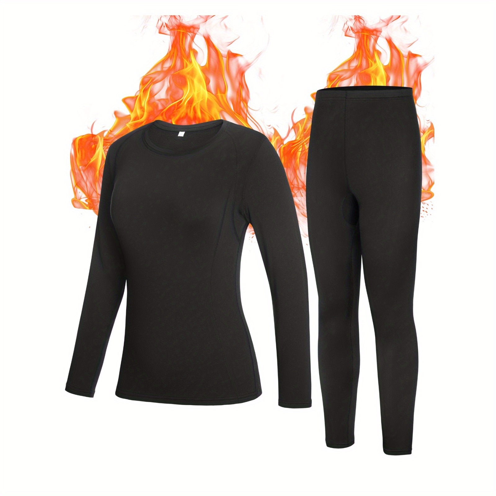 

Women's Thermal Underwear Set - Soft Fleece Lined, Long Sleeve Round Neck Top & Pants