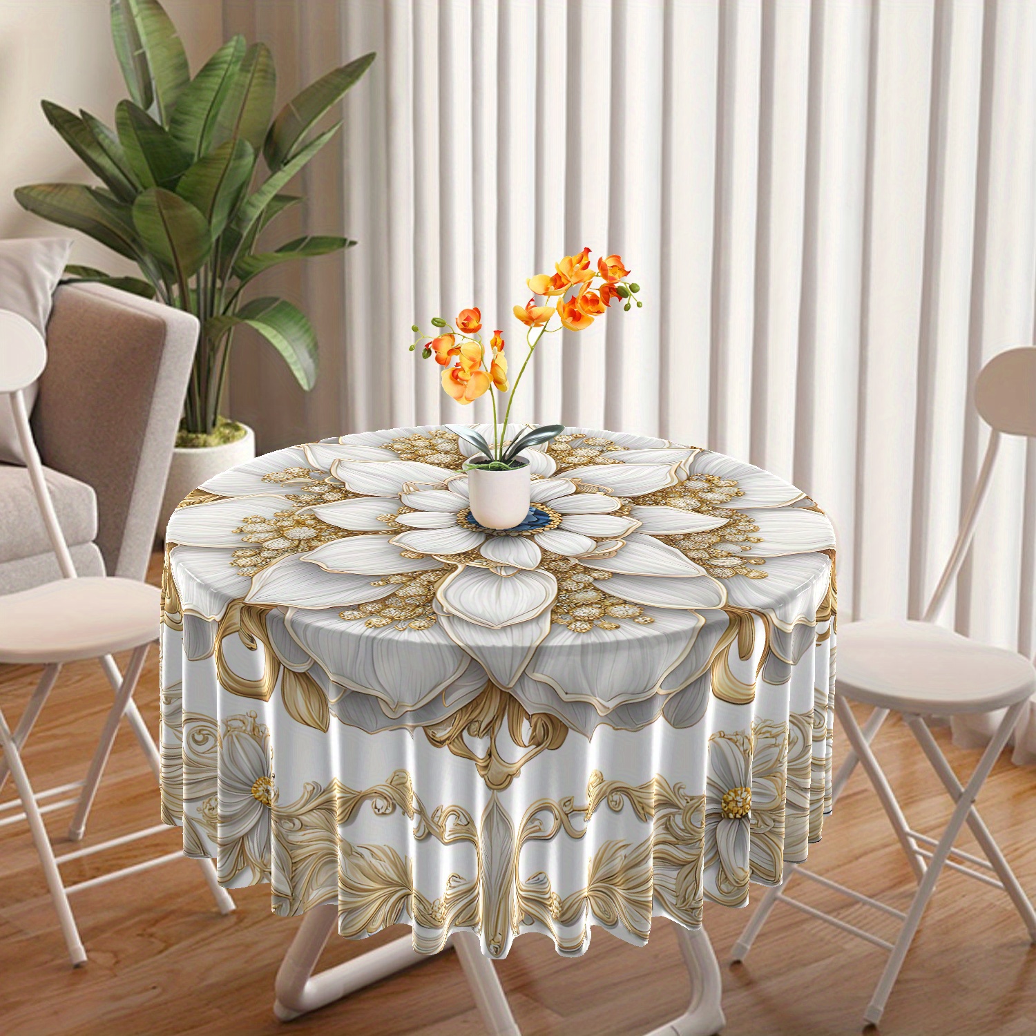 

Jit 1pc Platinum Diamond Large Round Tablecloth Waterproof Color Patio Dining Table Set Tapestry Valance Curtain Head Cover Towel Towel Backyard Barbecue 63 Inch Tablecloth