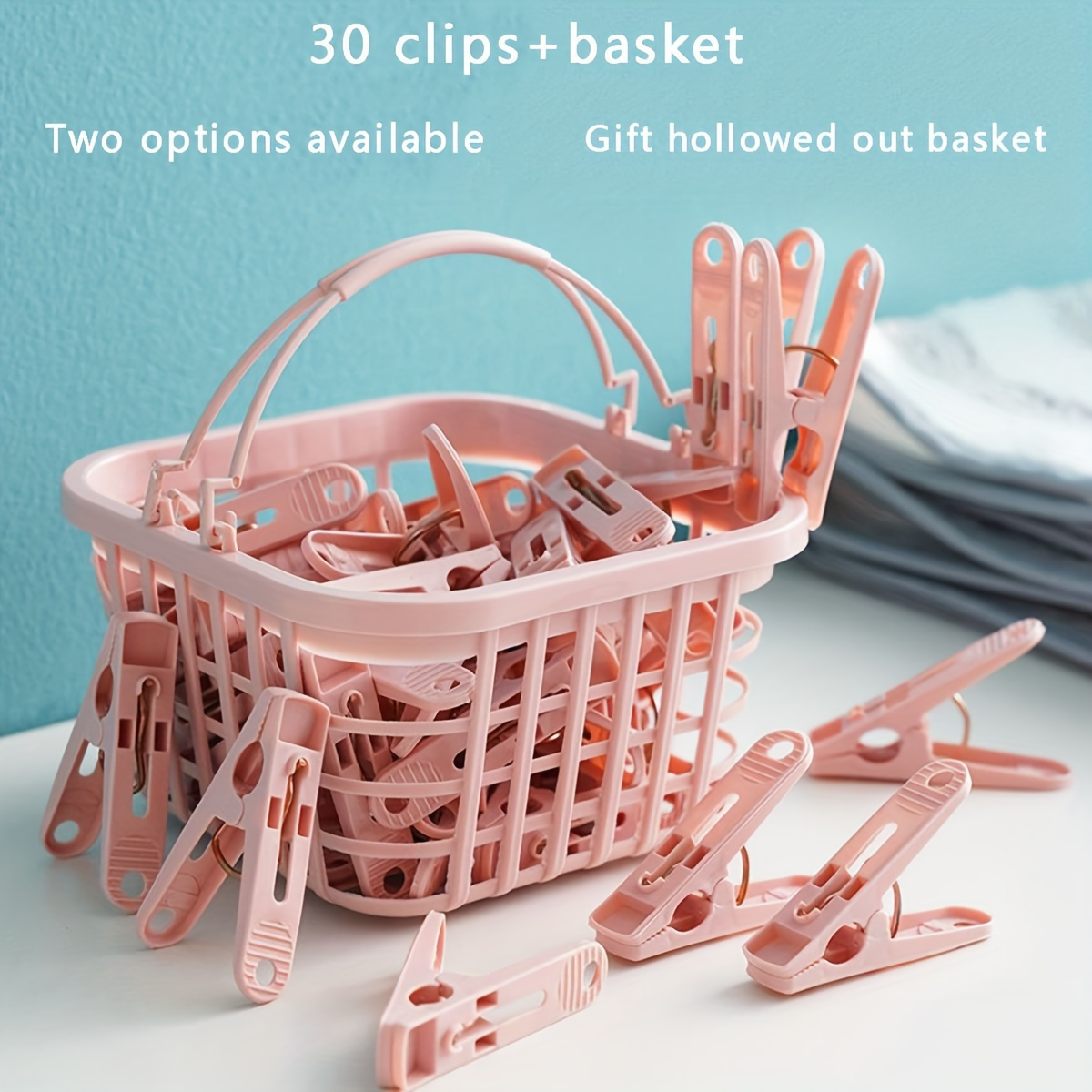 space saving windproof plastic clothespin set with storage basket multi purpose laundry pegs for drying clothes accessories details 0