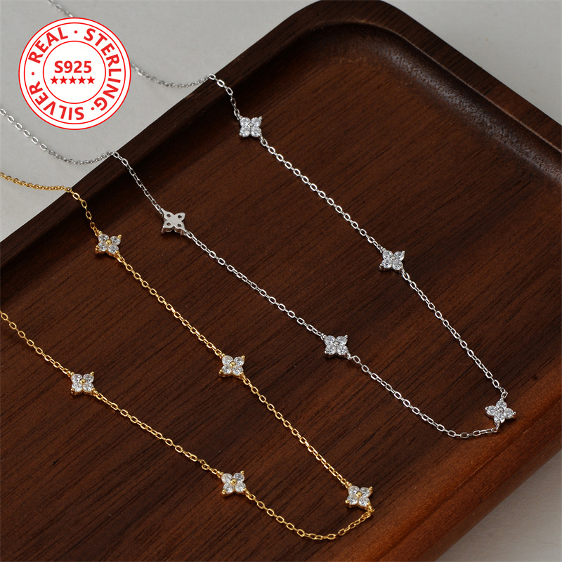 

925 Pure Silvery Clover Necklace For Women, Light Luxury And High-end, Versatile, Milky Way Necklace, Silvery Weight About 2g