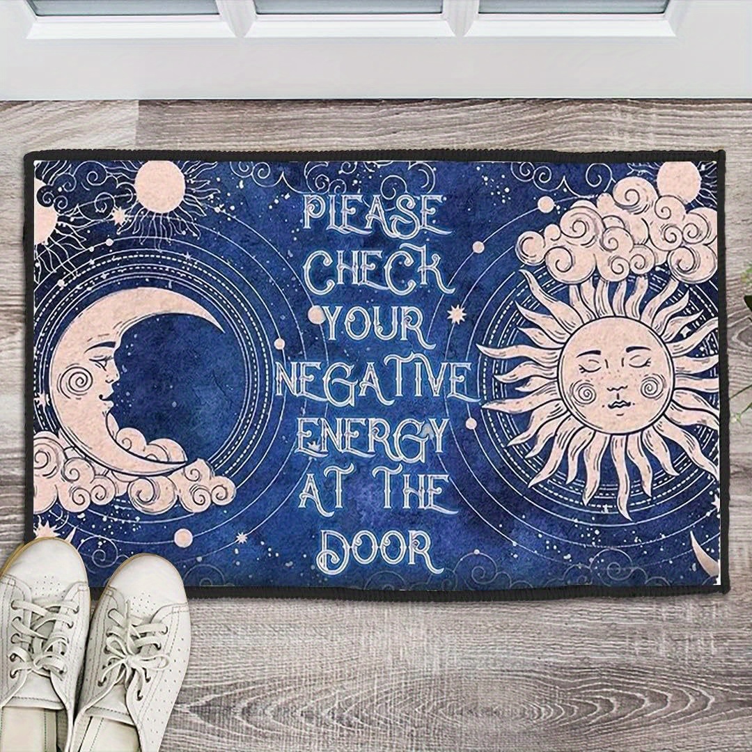 

Doormat, Please Check Your Negative Energy , Sun Door Mat, And Moon Phases Decor Indoor Outdoor Door Mats, Easy Clean Entrance Mat