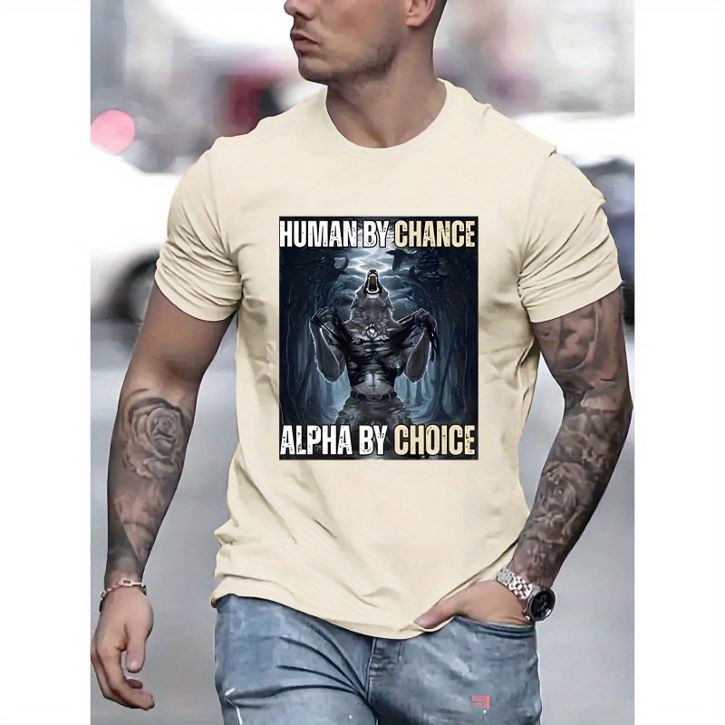 

Human Print Men's Short Sleeve T-shirt, Trendy Breathable Tee For Casual Attire