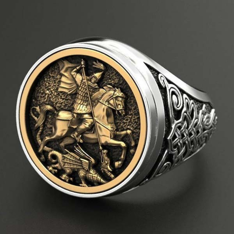 

Unique Men's Ring Painting Plated 925 Two-color Roman Soldier Dragon Ring