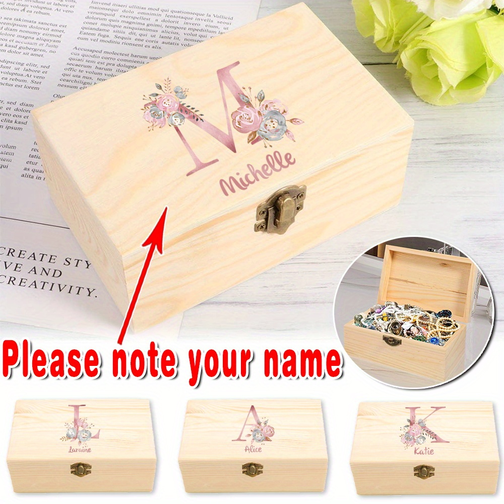 

Personalized Vintage Wooden Jewelry Box With Front Clasp - Highland Rod Handmade Keepsake Organizer For Rings, , Multifunctional Storage Case With Custom Name Engraving - Diy Home Decor Container