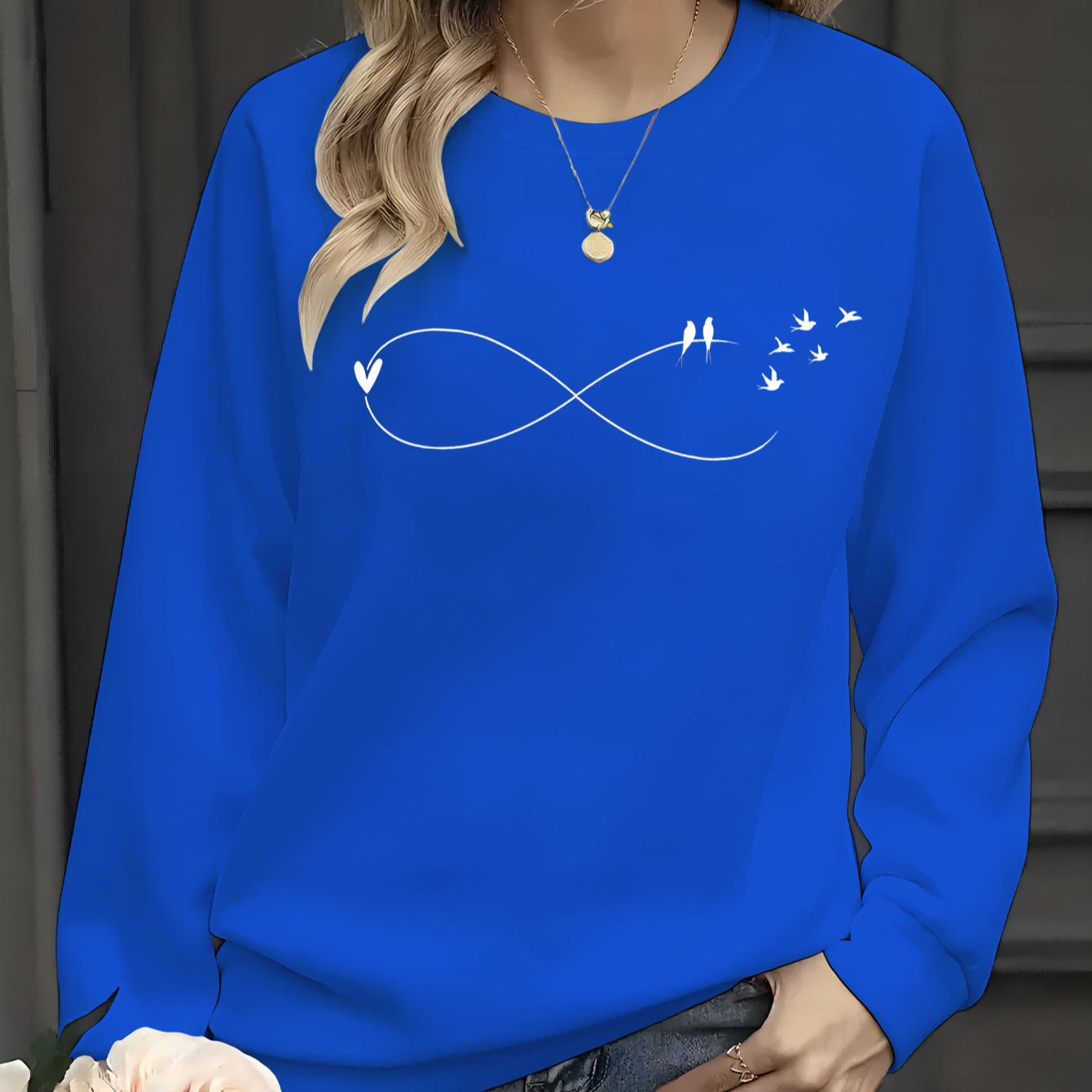 

Women's Casual Crew Neck Sweatshirt - Cozy Polyester, Letter Print, Fall & Winter