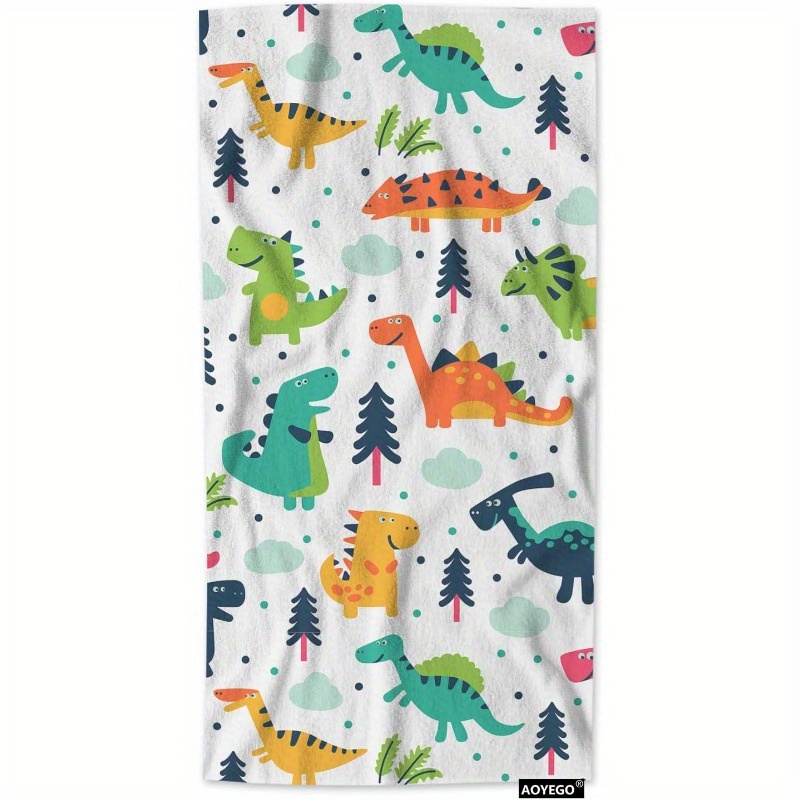 TEMU Super Soft Dinosaur Bath And Kitchen Hand Towel - Woven Polyester, , Space-themed With Fun Cartoon Animals, Machine Washable - 18x26 Inch - Suitable For All Ages