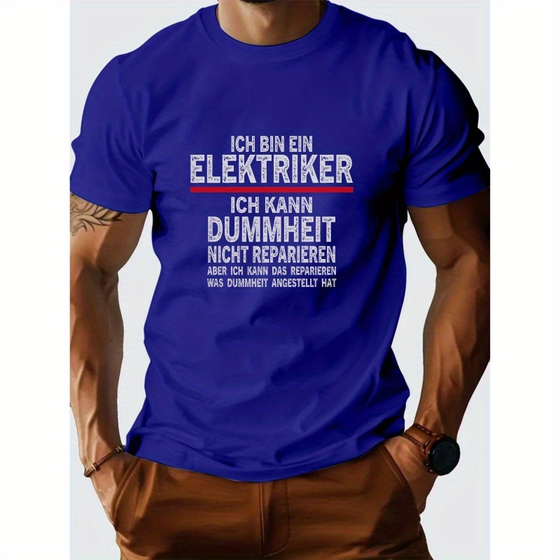 

1pc Electrician Humor Print T-shirt, Polyester Knit Fabric, Casual Crew Neck, Short Sleeve, Regular Fit, Medium Stretch, Summer Top For Adult Men - Tee